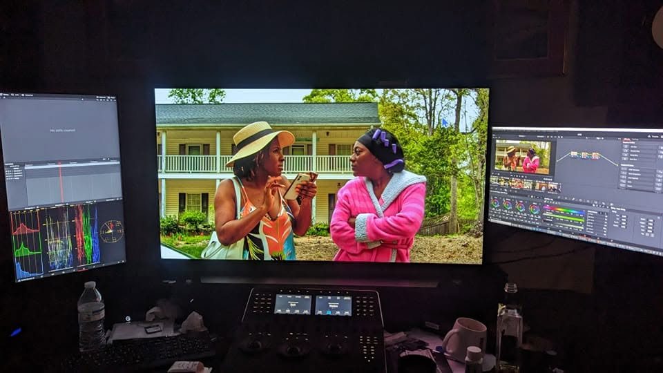 C-043 being color graded in the editing suite